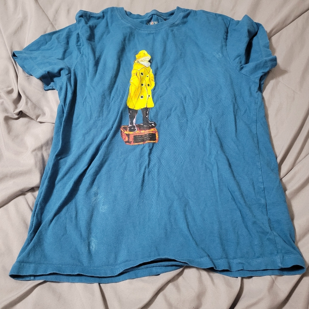 J. Crew Made in the USA Fisherman Graphic Shirt Teal Cotton New England Medium